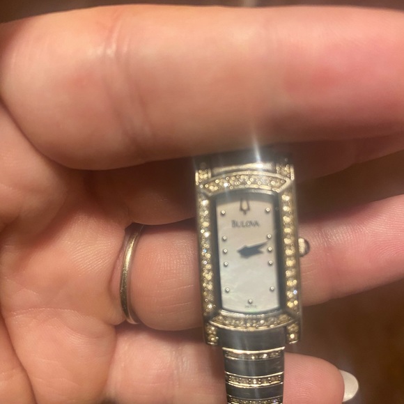 Bulova mother of pearl diamond accent watch